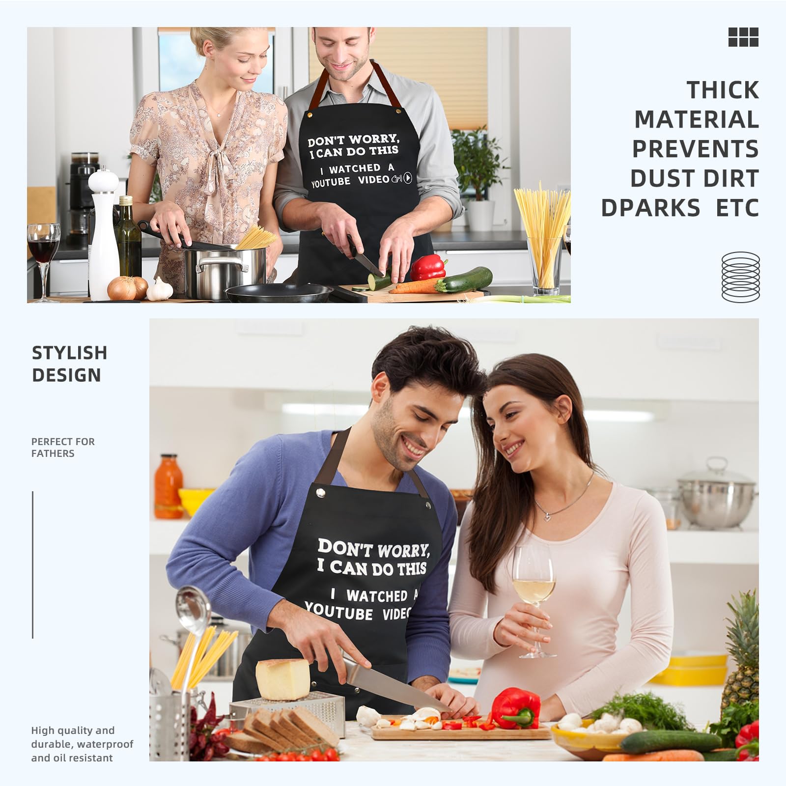 Ougher kitchen apron offers full coverage with 33 by 27 inches size.