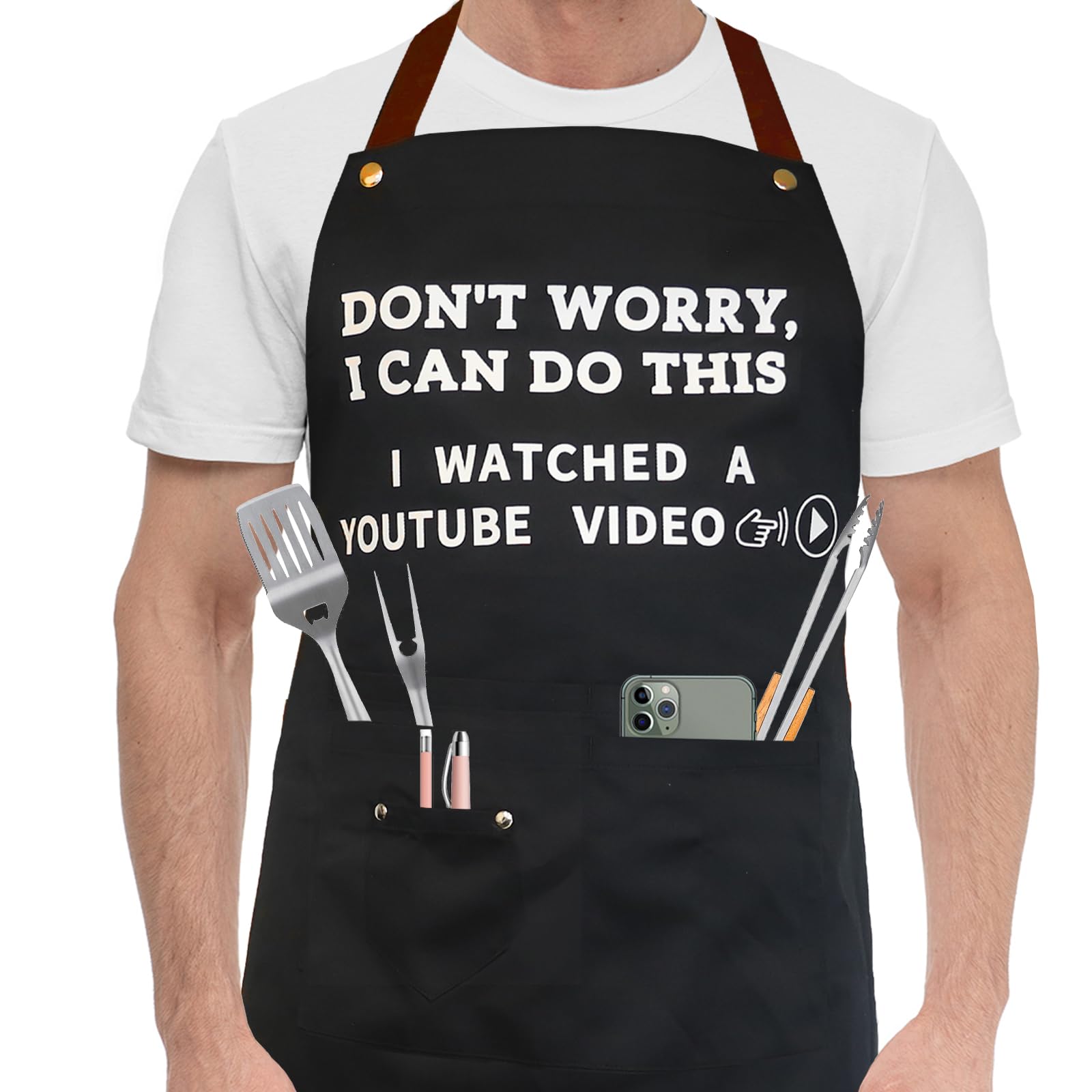 Ougher Cooking Chef Apron with practical pockets for easy utensil access during cooking.