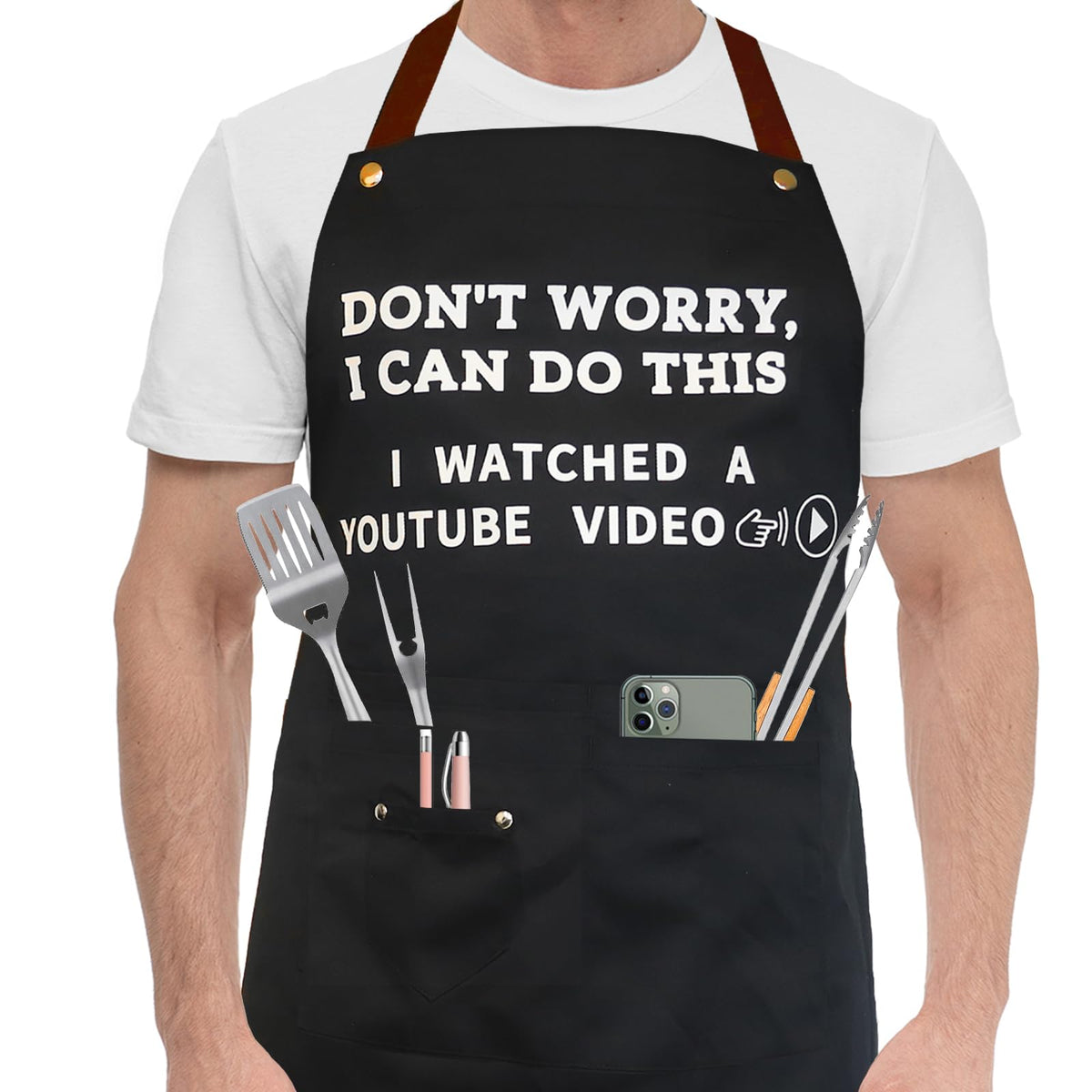Ougher Cooking Chef Apron with practical pockets for easy utensil access during cooking.