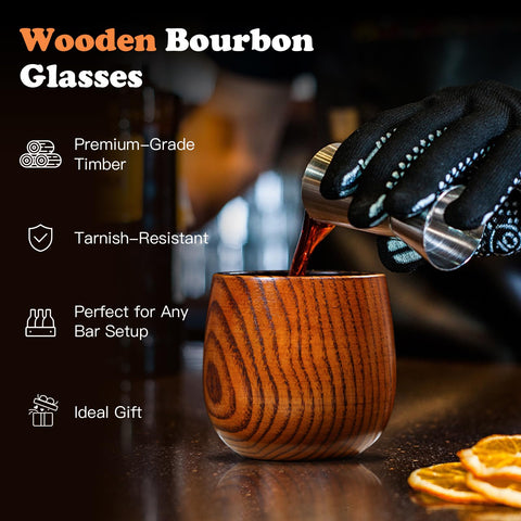 OUHT Charred Wooden Whiskey Glass wood grain detail showcases craftsmanship.
