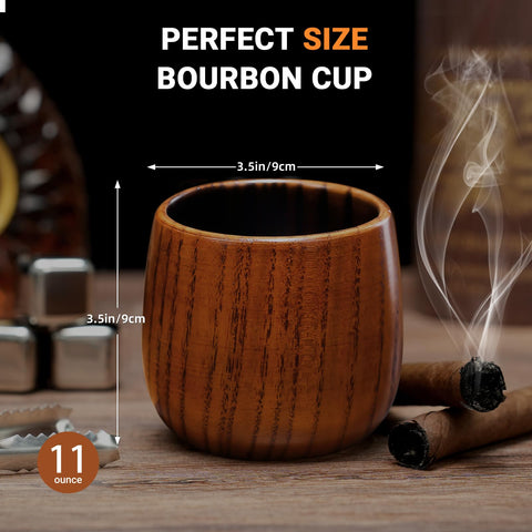 OUHT premium solid wood whiskey cup reveals natural grain for rustic elegance.