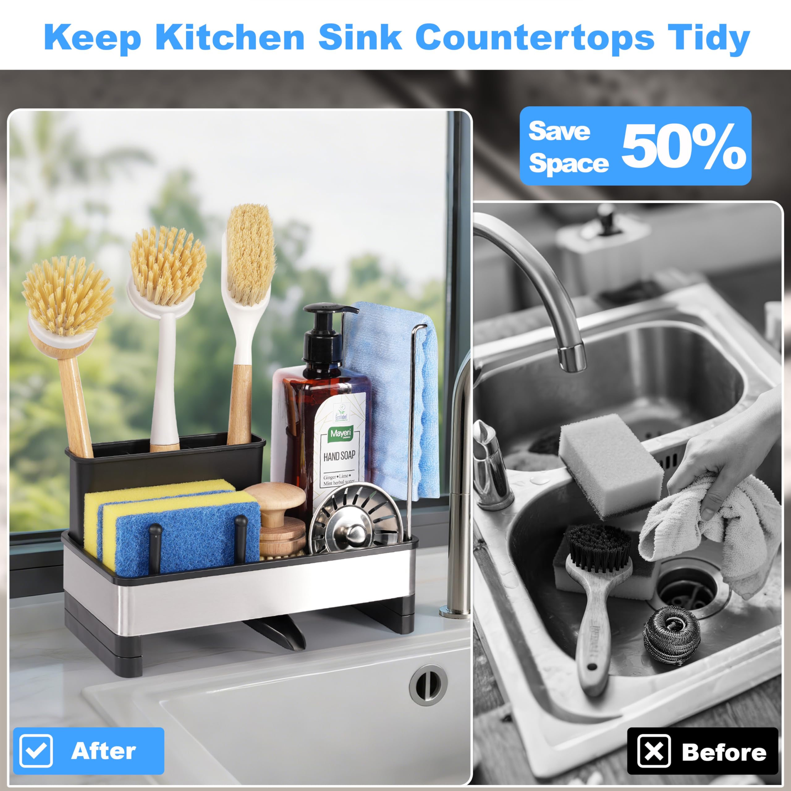 Anti-slip feet keeping the caddy steady on the countertop.