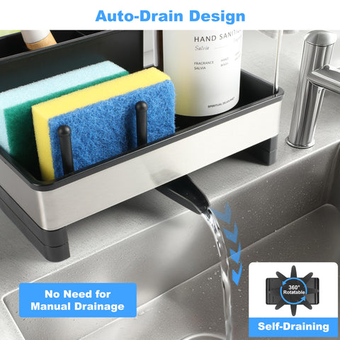 Stainless steel sponge holder keeping sponges organized and drainage efficient.