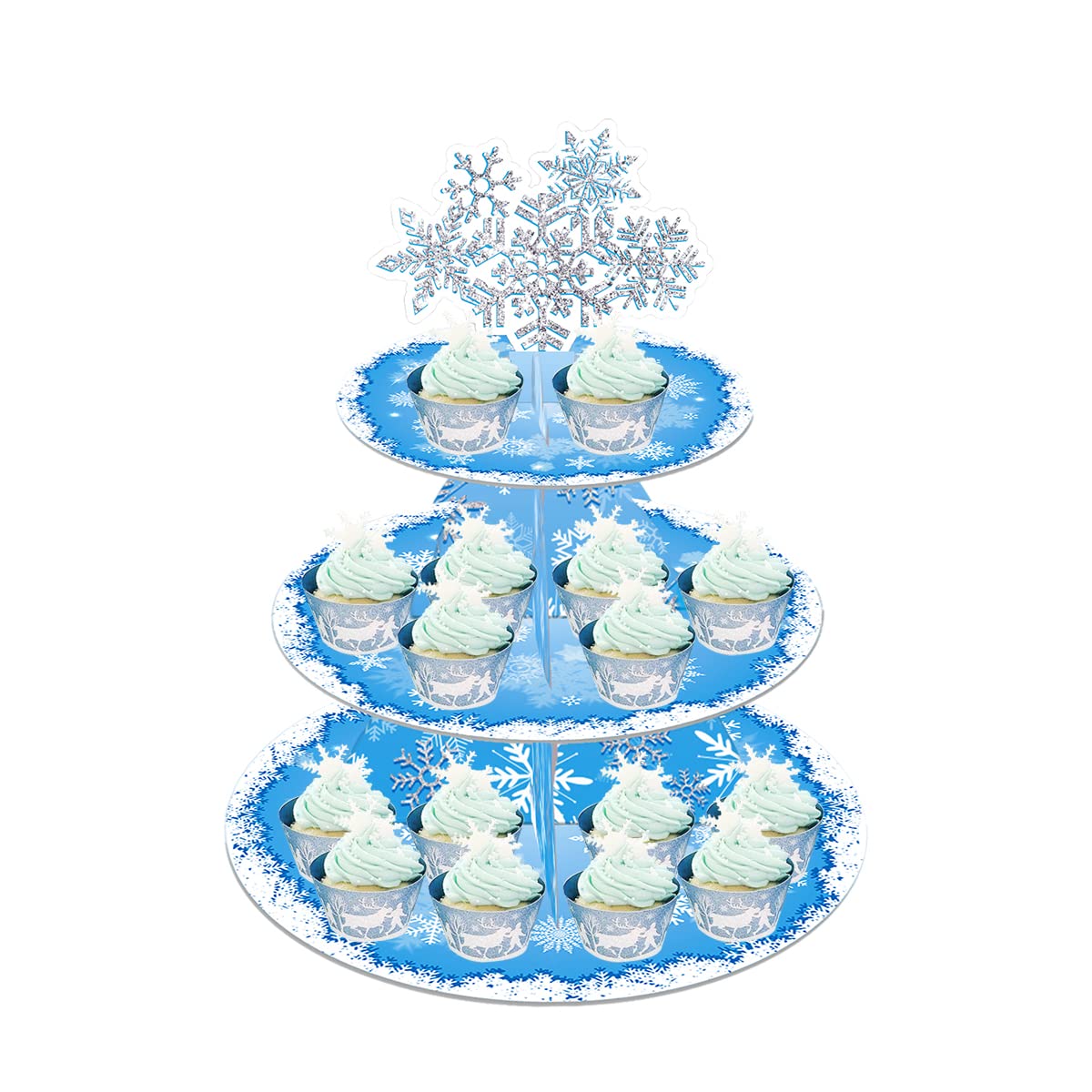 OULUN large 3-tier snowflake cupcake stand with 12 inch bottom tier for elegant desserts