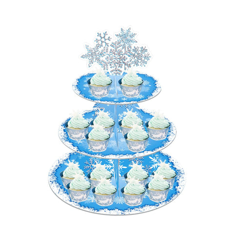 OULUN large 3-tier snowflake cupcake stand with 12 inch bottom tier for elegant desserts