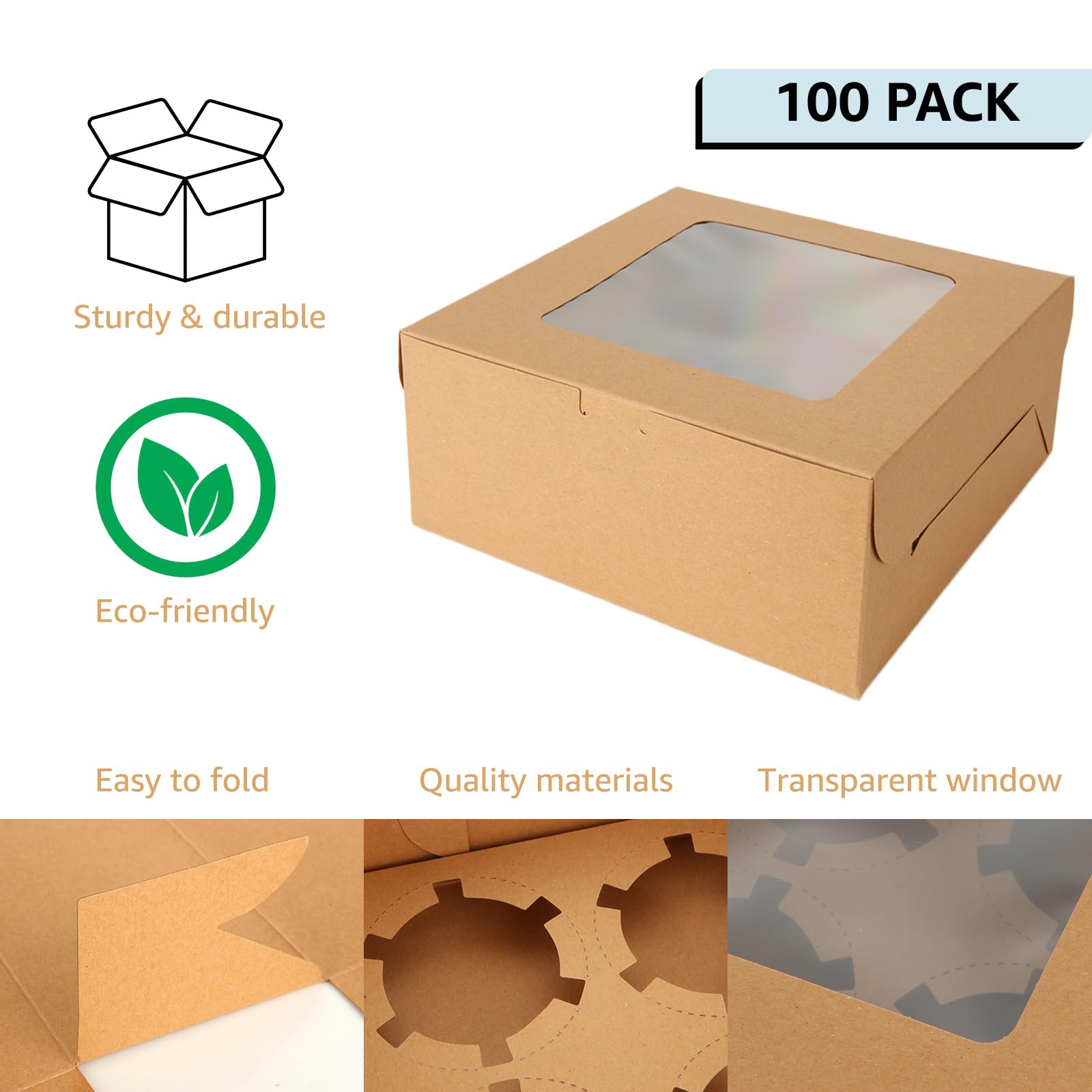 Oungy box with clear window highlights desserts for display.