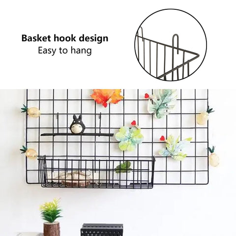 Oungy wall grid basket hangs quickly for easy setup.