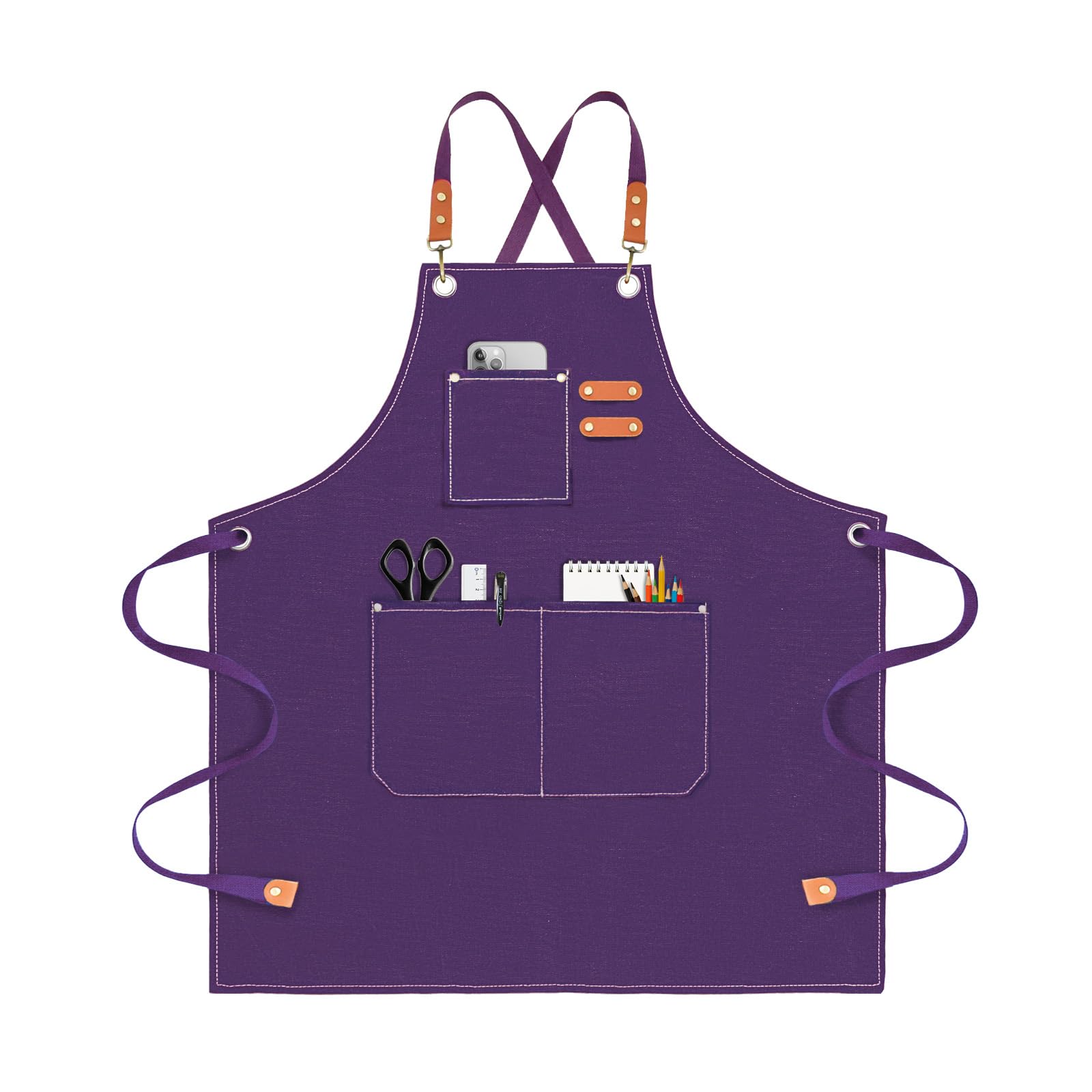 OUNLEN chef apron with cross-back straps for comfortable, durable wear in purple