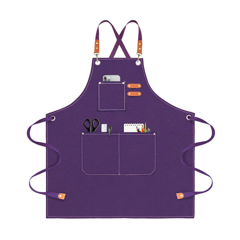 OUNLEN chef apron with cross-back straps for comfortable, durable wear in purple
