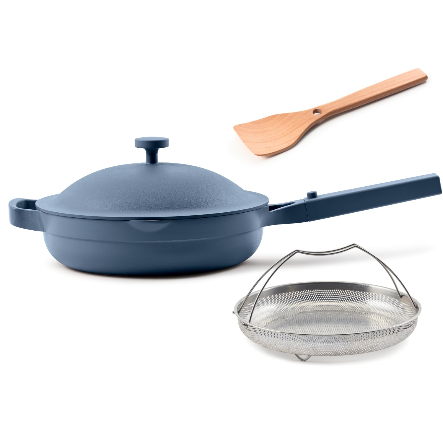 Our Place Always Pan 2.0 in blue salt, versatile all-in-one cooking.