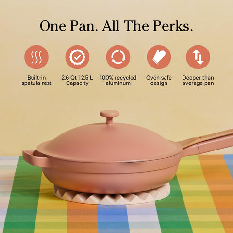 Our Place Always Pan 2.0 shows its ten-in-one versatility for braise, steam, and sauté