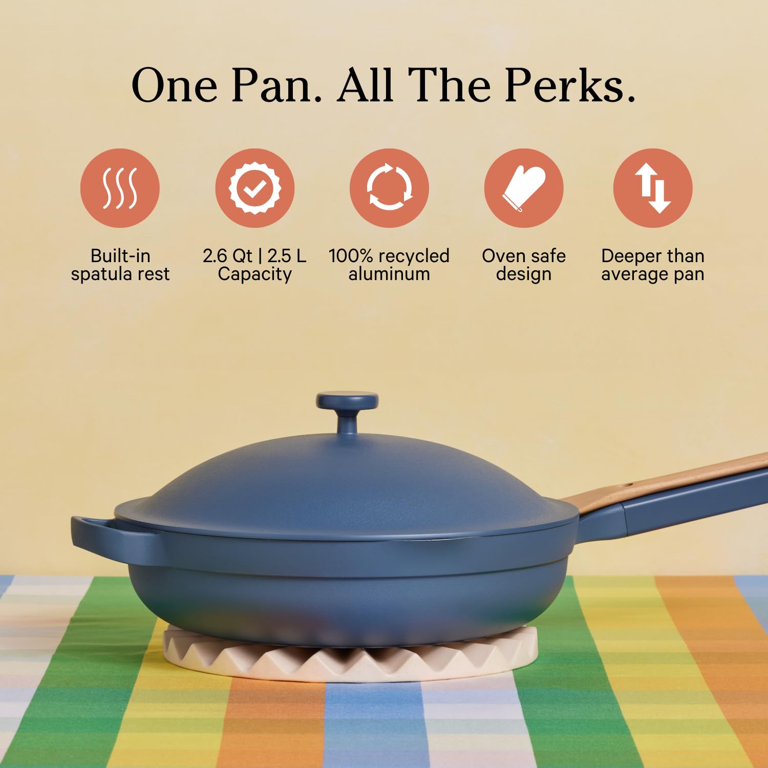 Our Place Always Pan 2.0 ThermaKind ceramic nonstick for easy cleanup.