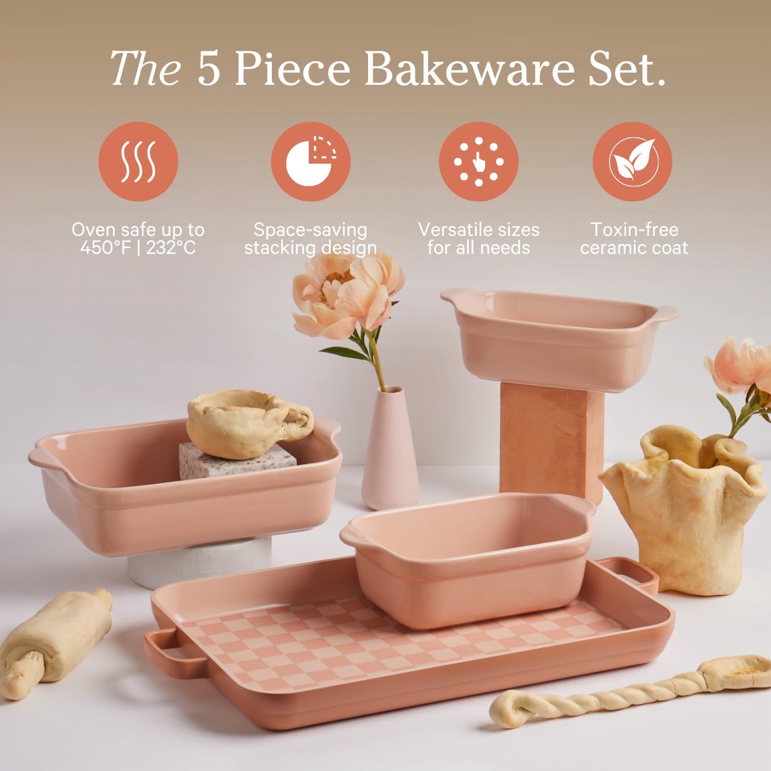 Our Place bakeware set main bake dish suitable for casseroles and cookies.