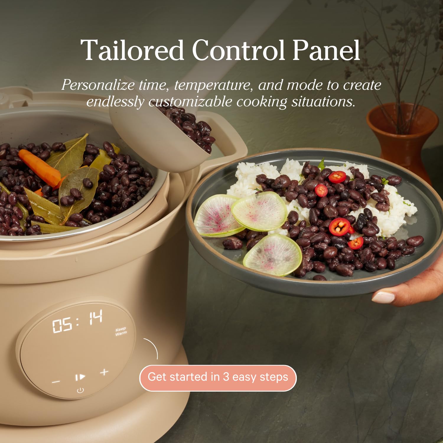 Our Place Dream Cooker ceramic nonstick pot releases food easily for cleanup.