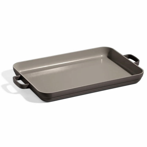 Our Place griddle pan angled view showing dual-function design for sheet pan and griddle.