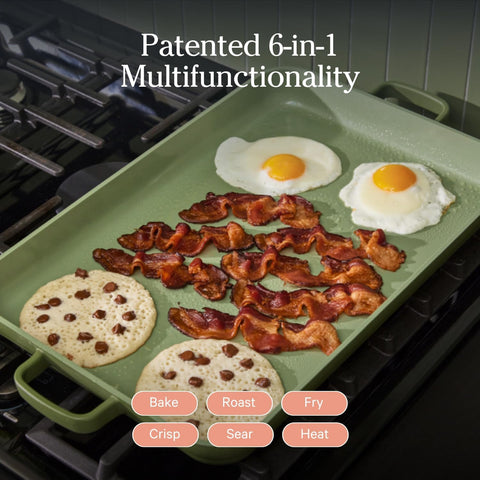 Nonstick ceramic coating provides smooth release on the Our Place Griddle Pan.