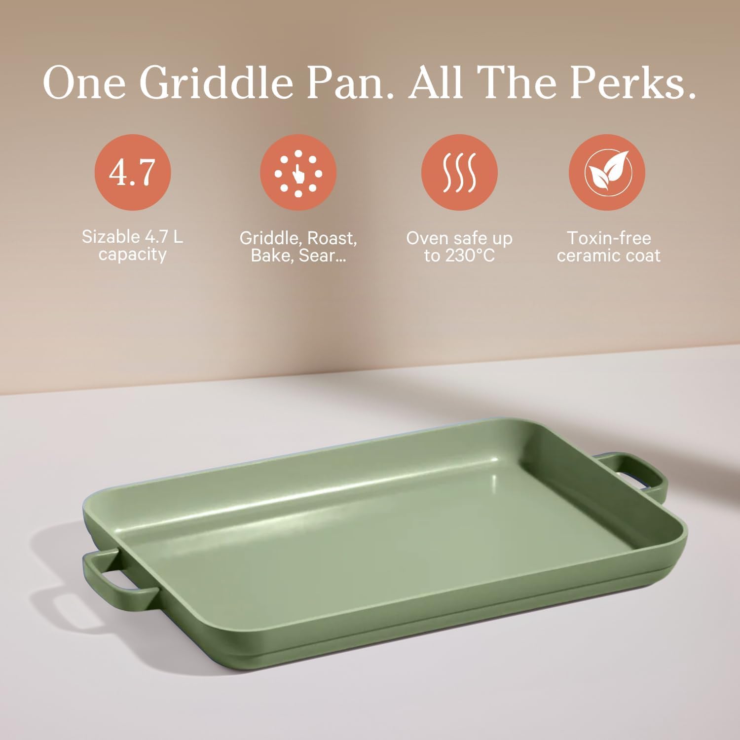Our Place Griddle Pan with oven-safe capability up to 450°F for roasting.