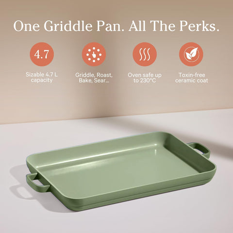Our Place Griddle Pan with oven-safe capability up to 450°F for roasting.