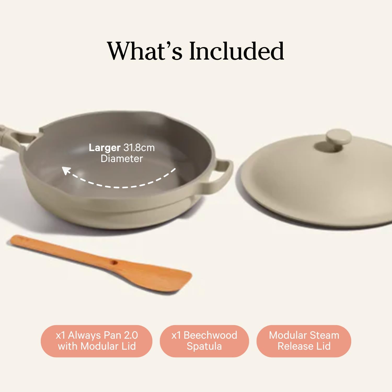 Our Place Large Always Pan deep walls ideal for searing and batch cooking.
