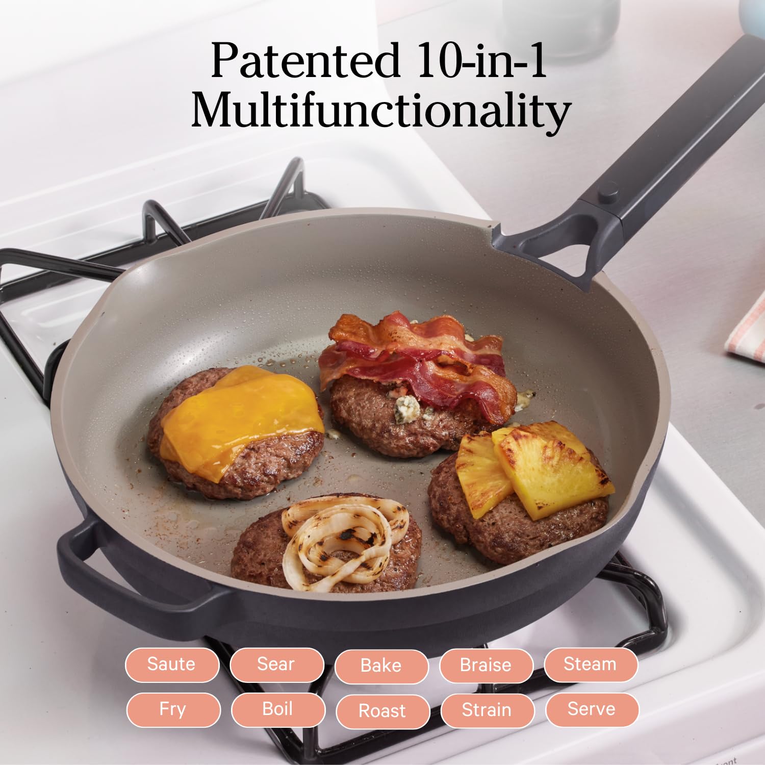 Our Place Large Always Pan TherMakind ceramic nonstick coating for easy release.