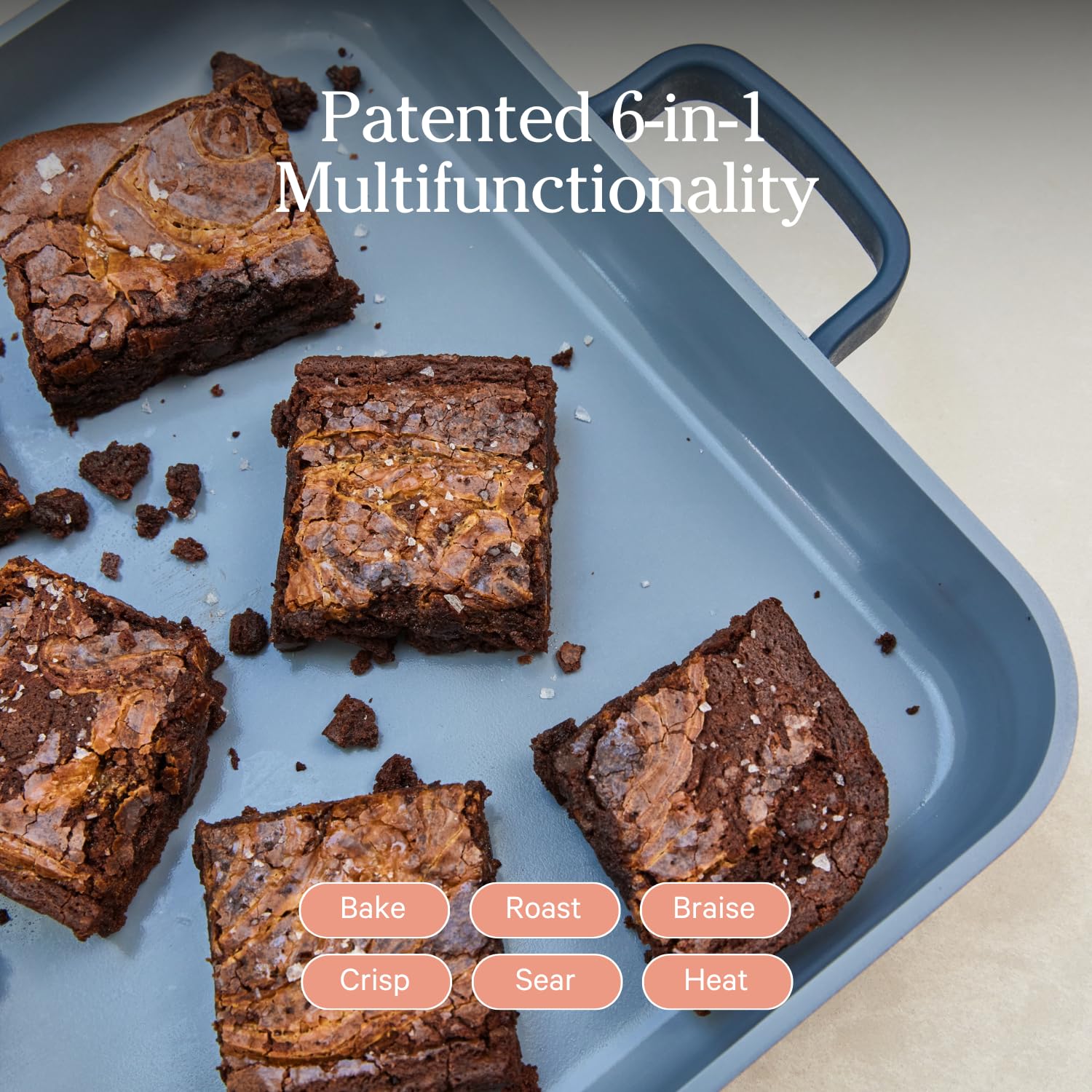 Our Place main bake dish delivers even heat for casseroles and cookies.