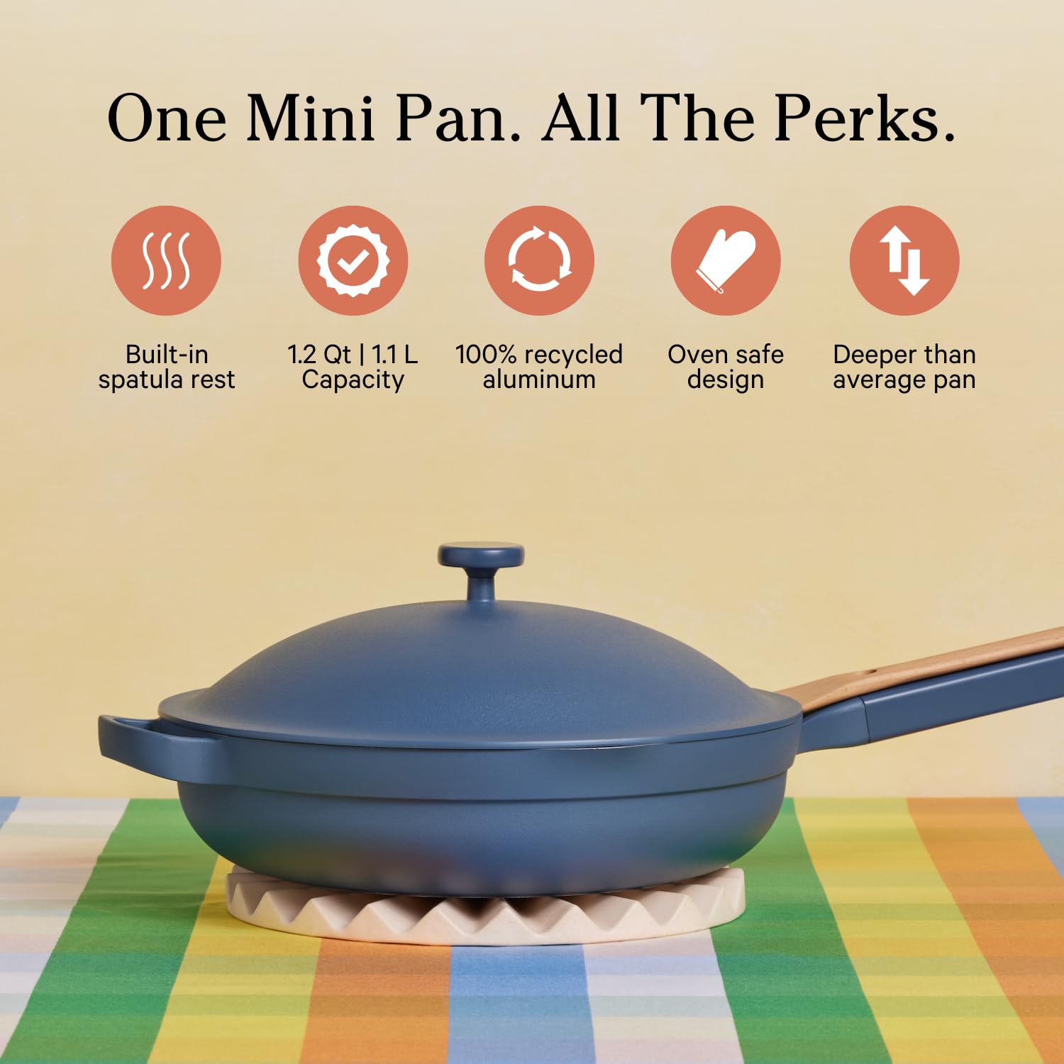 Our Place Mini Always Pan 10-in-1-functionality consolidates kitchen tools for versatile weeknight cooking.