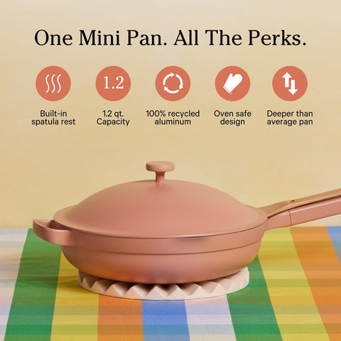 Our Place Mini Always Pan with beechwood spatula for easy stirring and serving