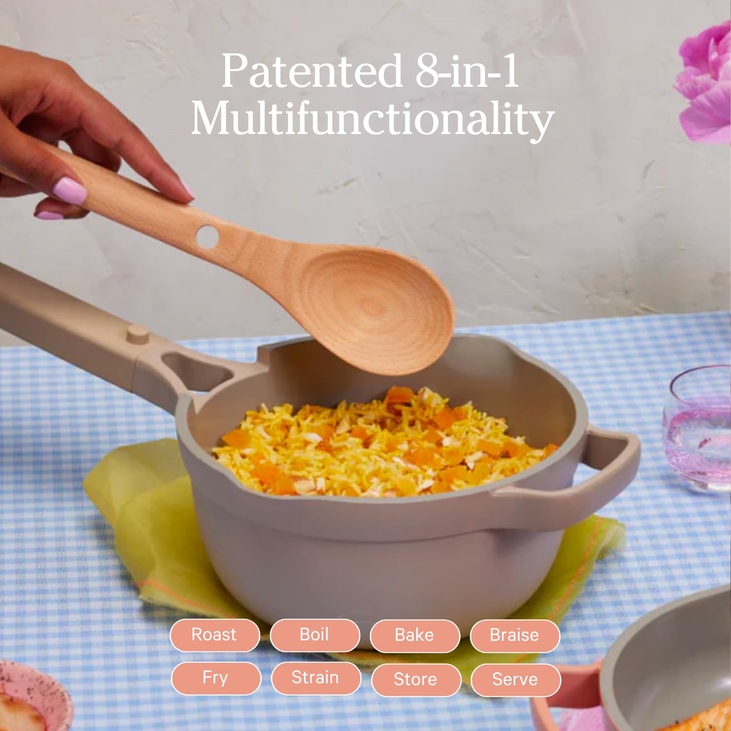 Our Place Mini Perfect Pot emphasizes a 2.5-quart compact capacity for small batches.