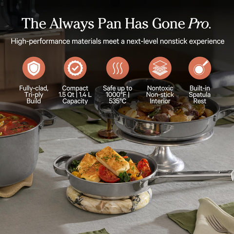 Our Place Mini Titanium Always Pan Pro top view, 8.5-inch surface for single servings.