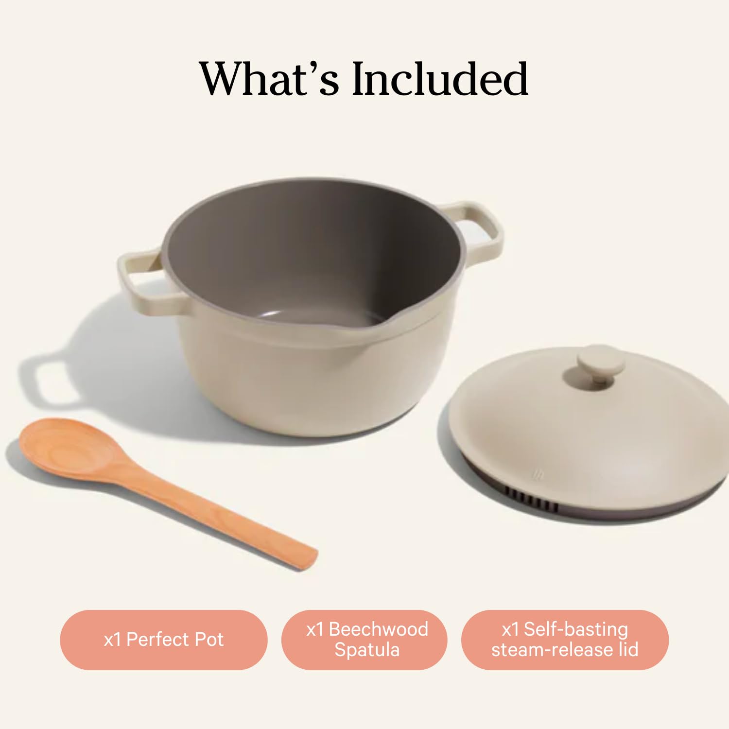 Our Place Perfect Pot dome lid traps steam with elegance.