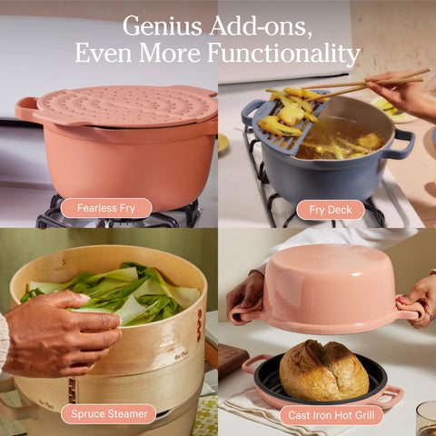 Our Place Perfect Pot holds 5.5 quarts for hearty family meals.