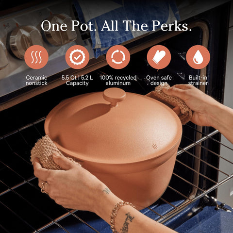 Our Place Perfect Pot self-basting steam-release lid with built-in strainer