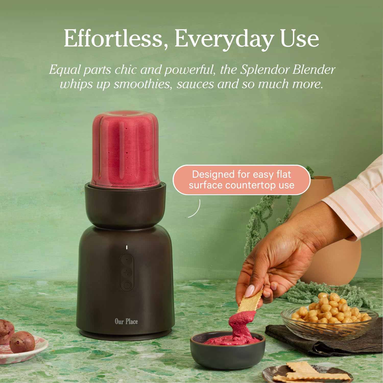 Our Place Splendor Blender 25 oz personal cup with lid for portability.