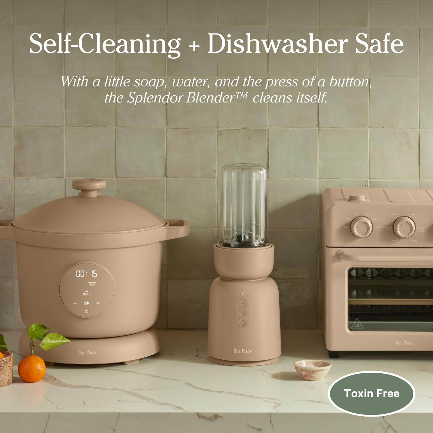 Our Place Splendor Blender self-cleaning function simplifies after-blend cleanup.