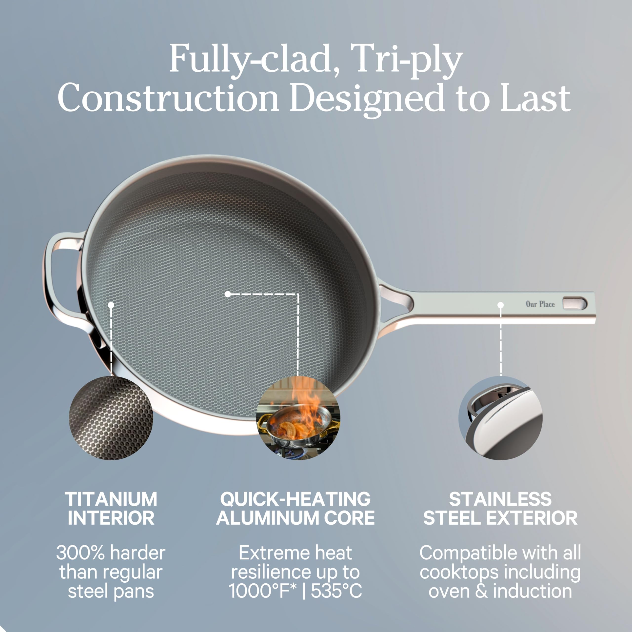 Our Place Titanium Always Pan Pro spatula-rest with stainless steel and silicone
