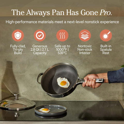 Our Place Titanium Pro Always Pan interior shows nonstick, coating-free cooking.