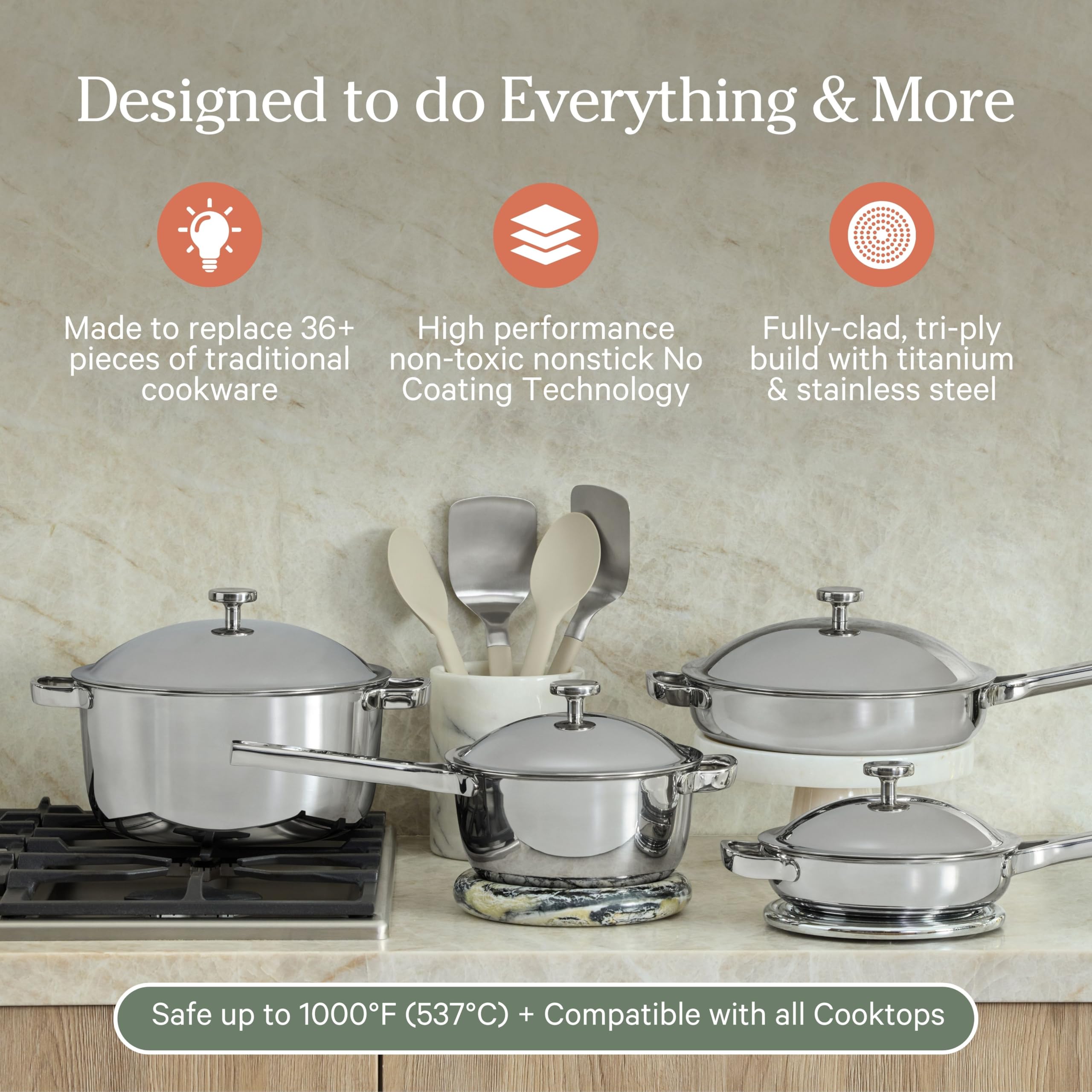 Our Place no-coating interior highlights effortless release with titanium surface.