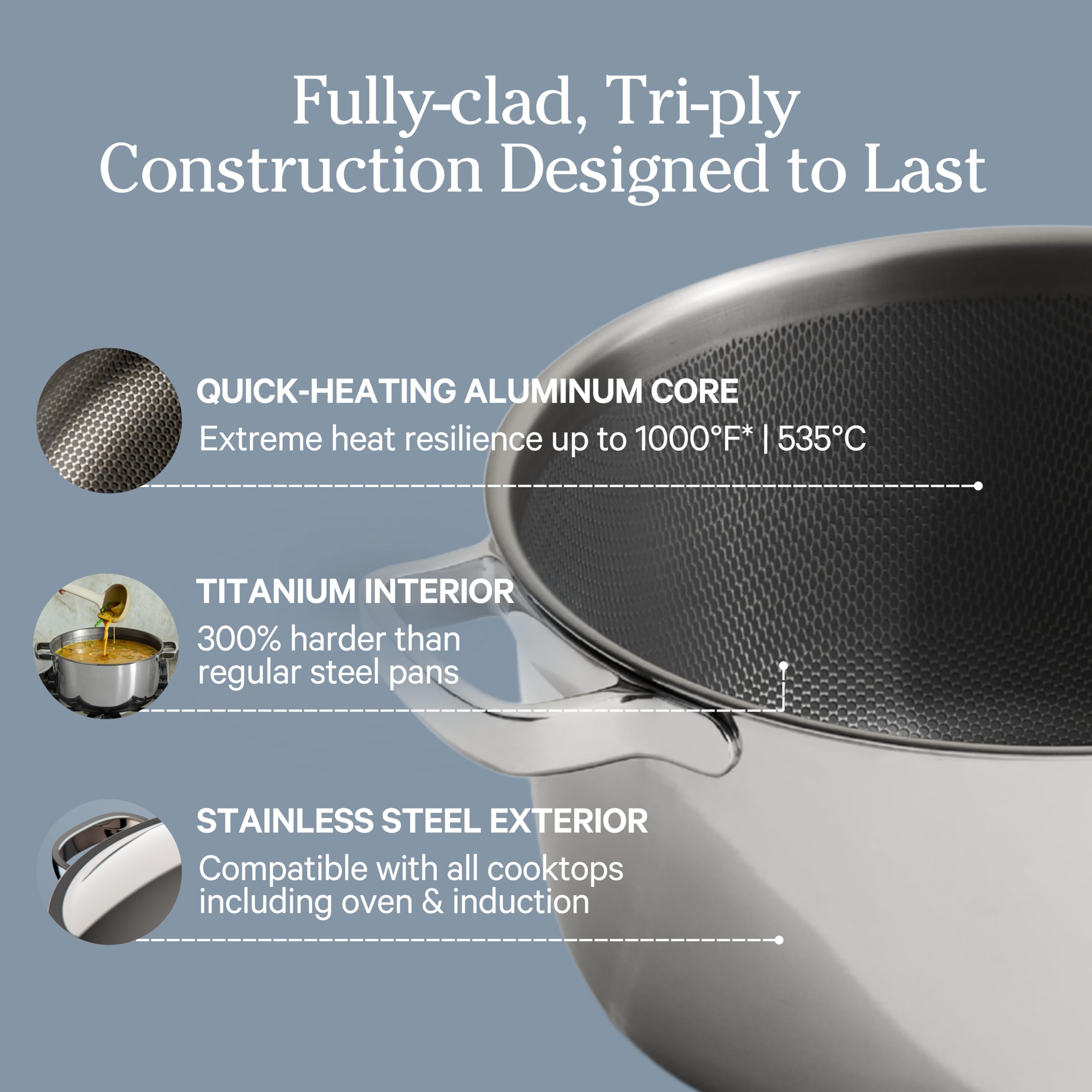 Our Place Titanium Pro Perfect Pot exterior showcases durability and style.