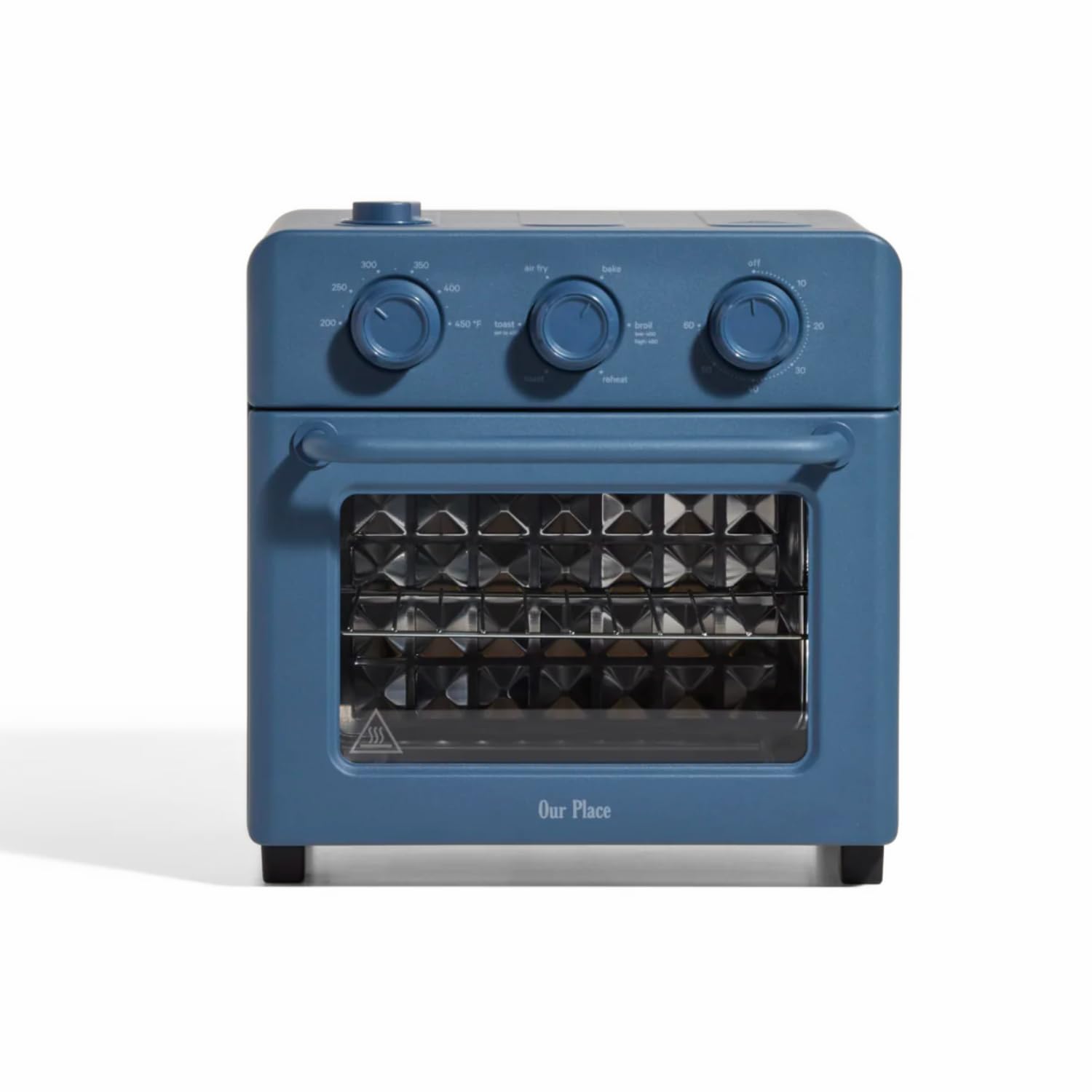 Our Place Wonder Oven front view showing compact 13 qt countertop design and blue-salt finish