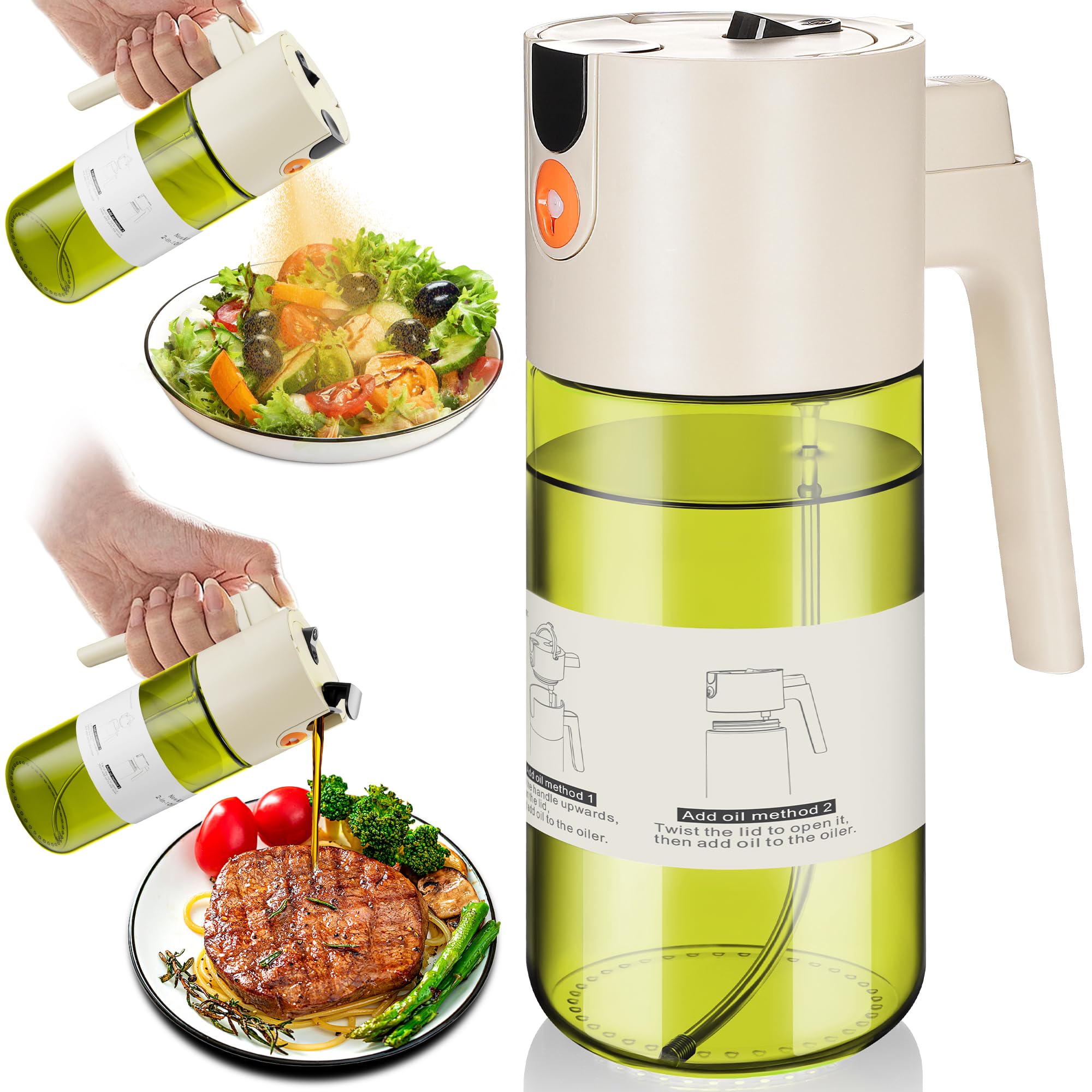 OURCABECUE upgrade 2in1 bottle front view shows sleek oil sprayer for kitchen use