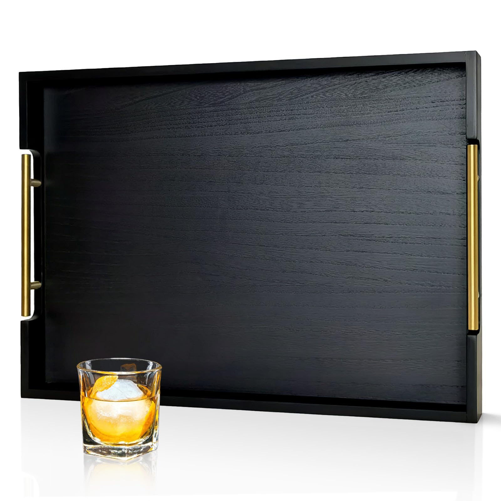OurMiao 22-inch ottoman tray with gold handles for stylish serving
