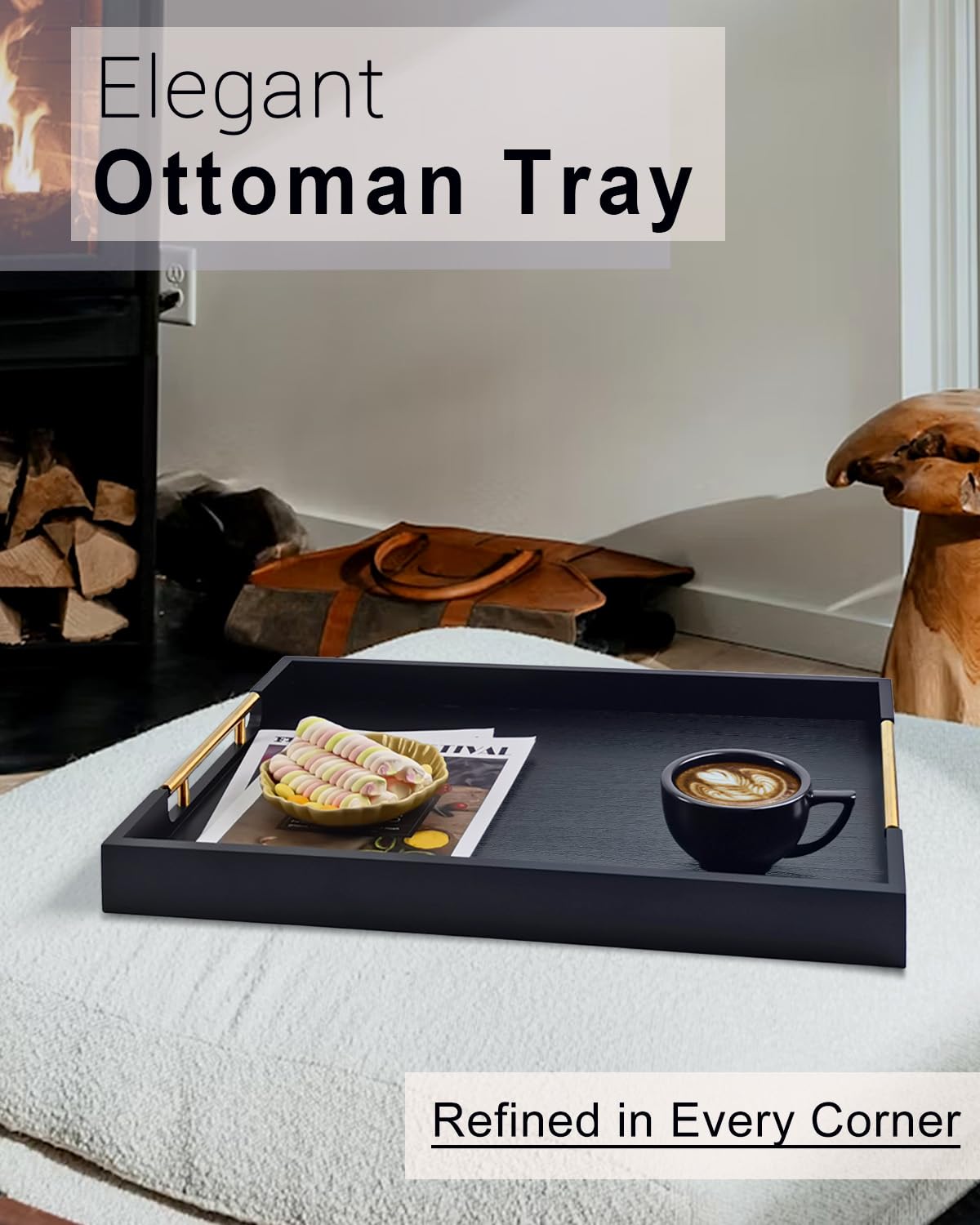 OurMiao rectangle tray on a coffee table adds organization and décor