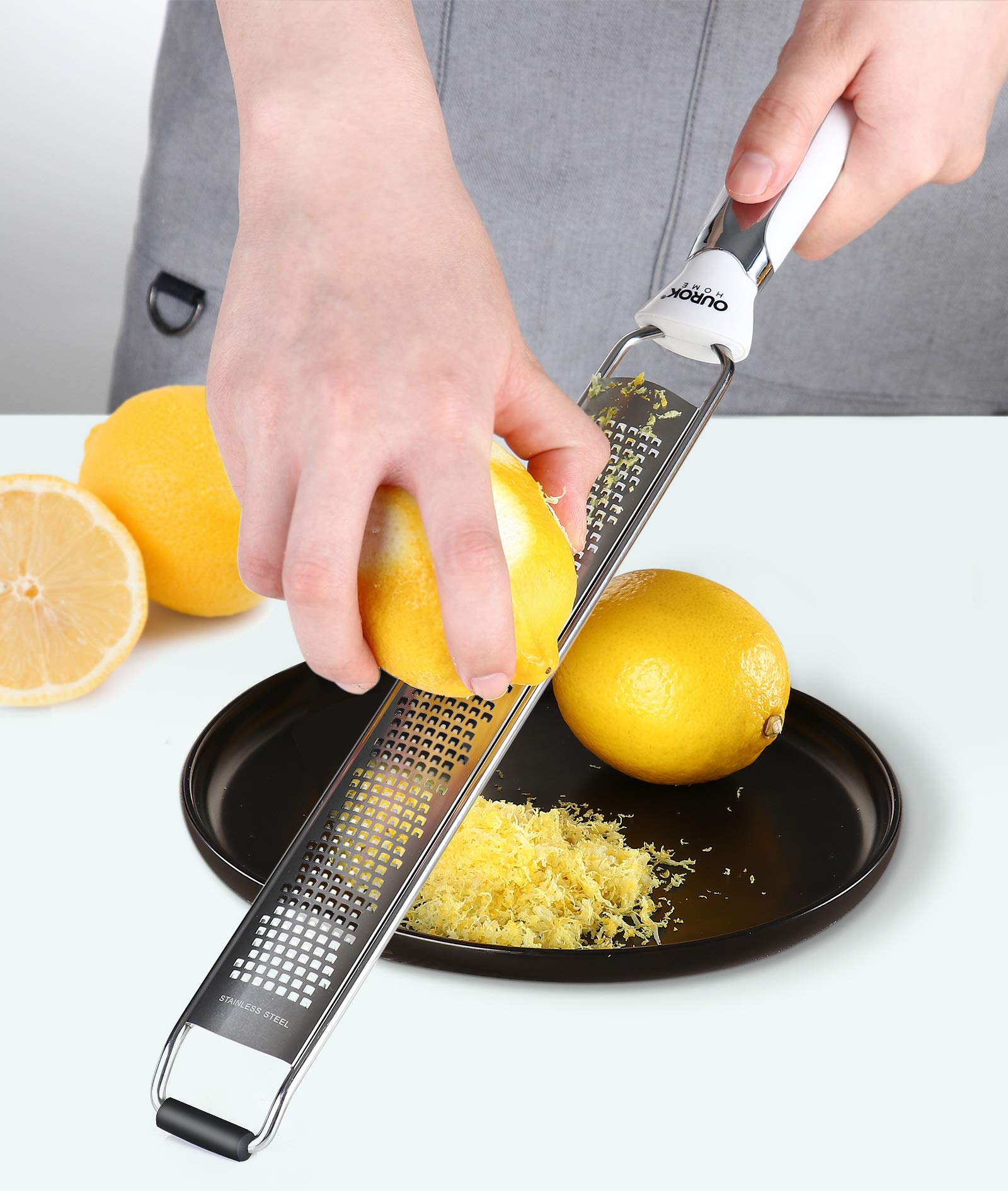 Ourokhome dishwasher-safe zester stores neatly with wall-hanging hole