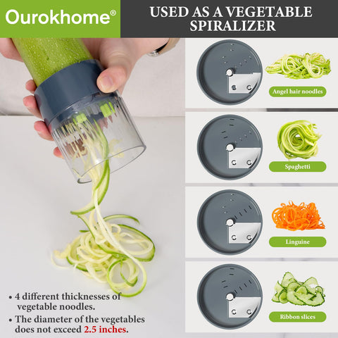 Ourokhome handheld spiralizer with four blades creates vegetable noodles
