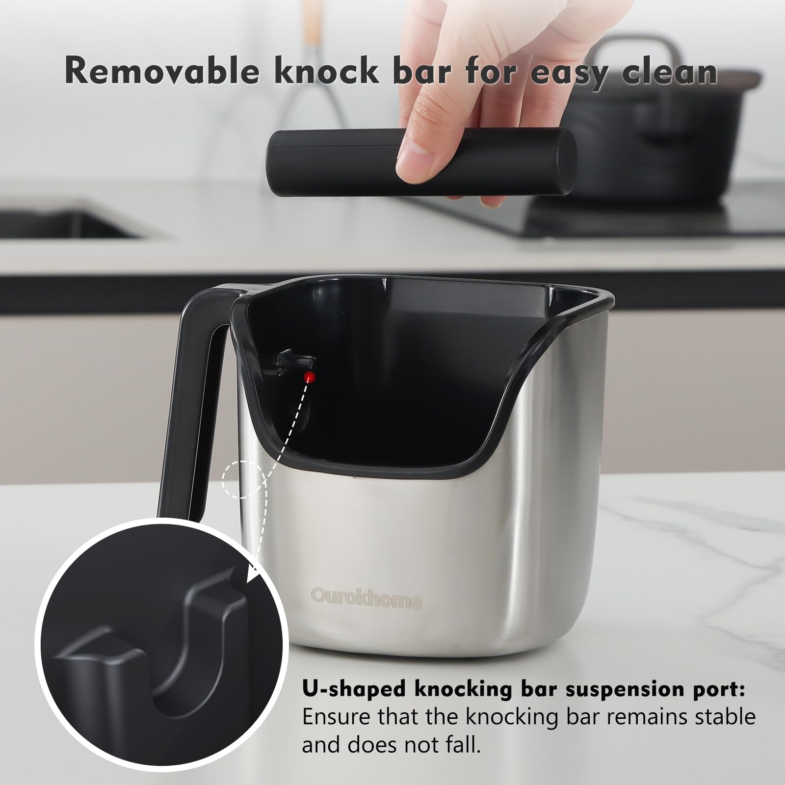 Ourokhome knock box base features silicone pads to minimize noise.