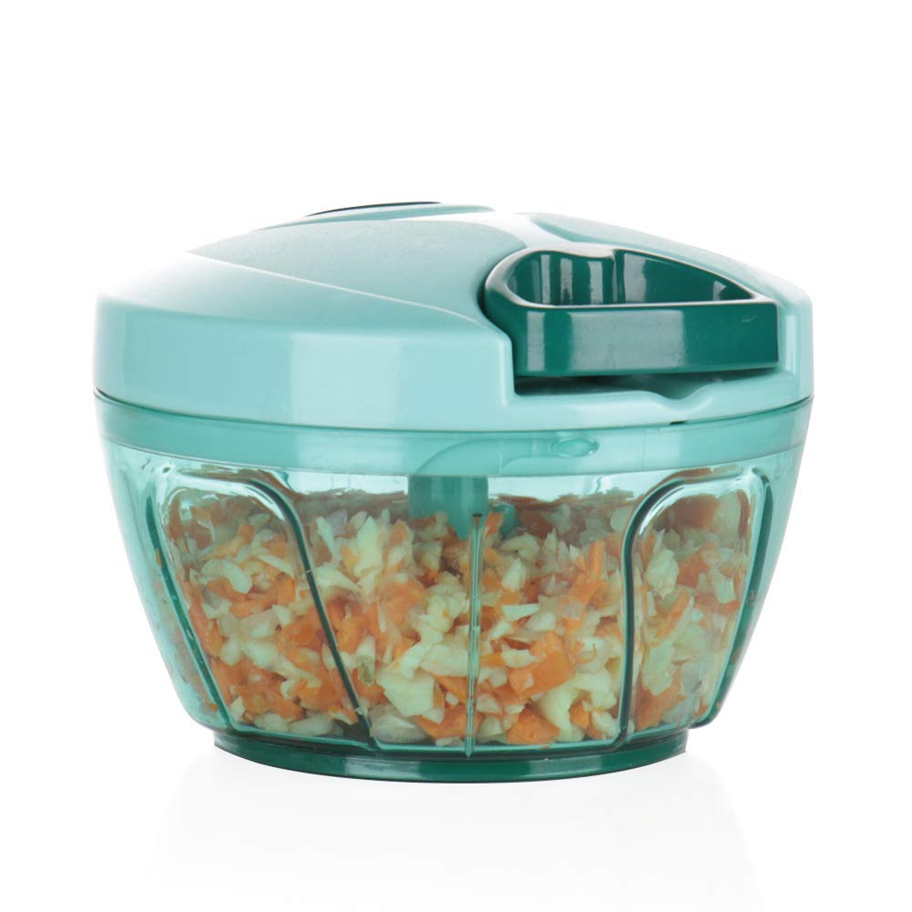 Ourokhome manual food processor blue bowl with lid ready for chopping