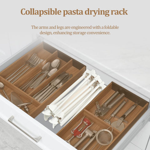 Ourokhome pasta drying rack in use prevents clumping during air-drying.