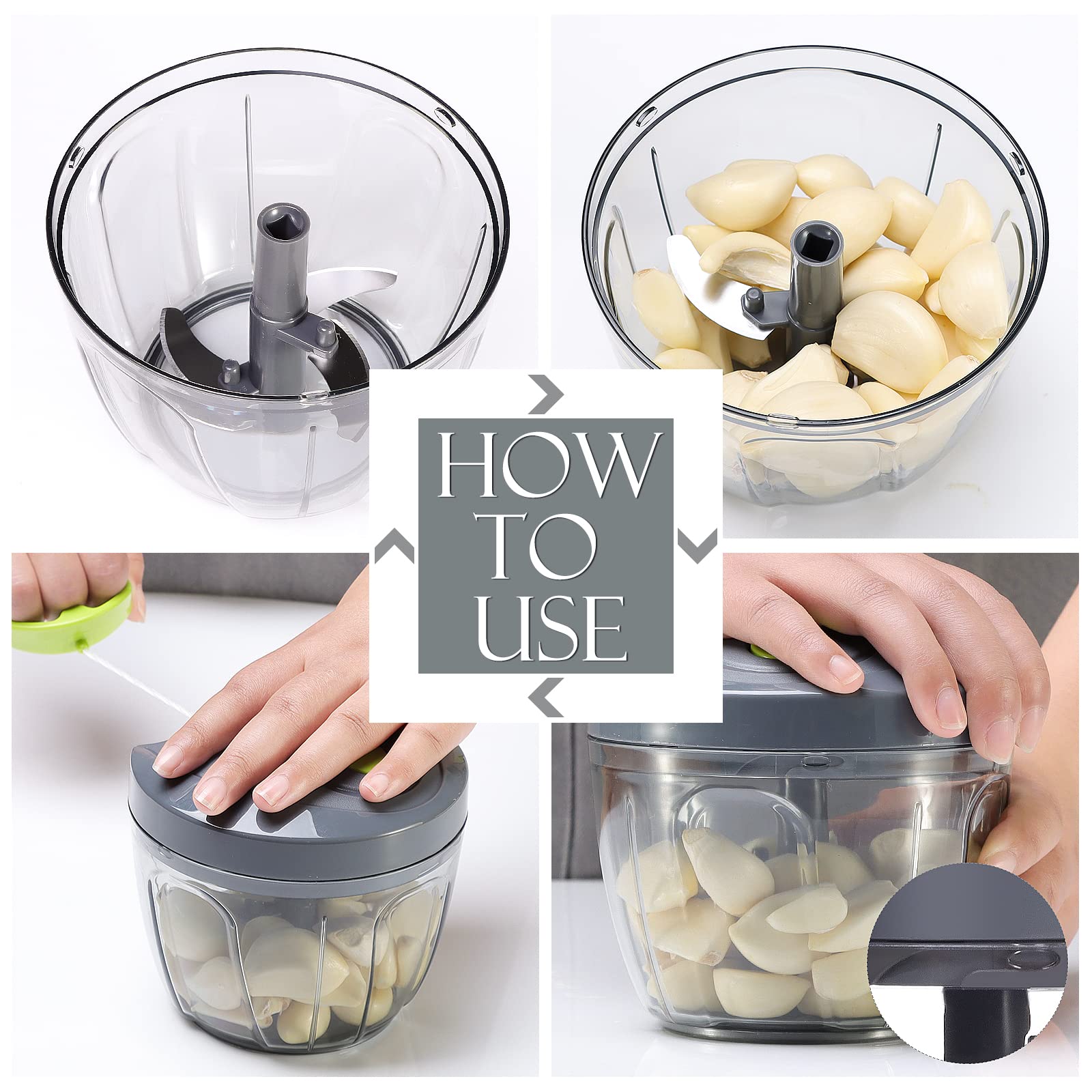 Ourokhome portable pull-string chopper ideal for travel and outdoor meals.