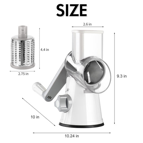 Ourokhome rotary cheese grater assembly and use on a countertop.