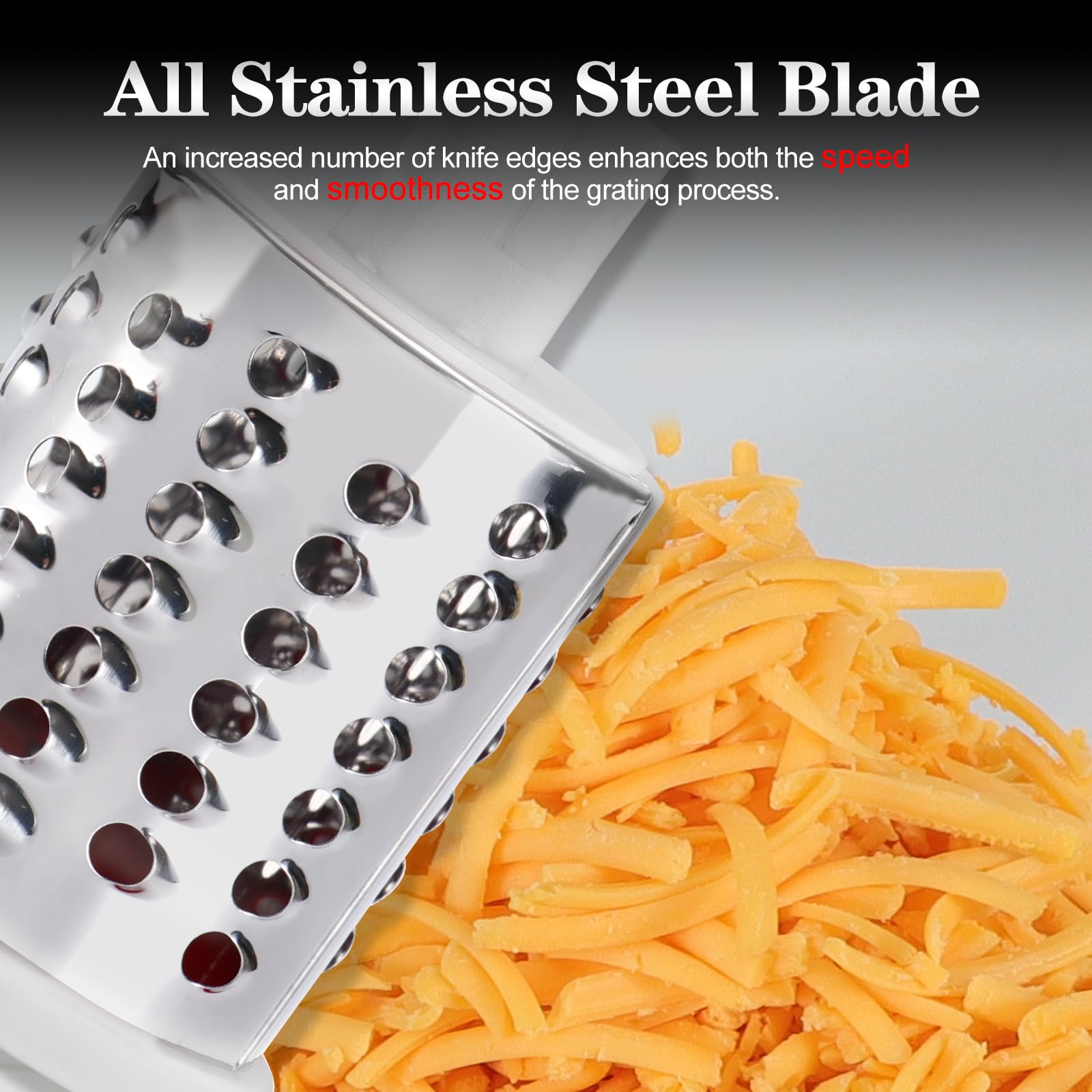 Ourokhome rotary cheese grater side crank demonstrates manual, electricity-free operation